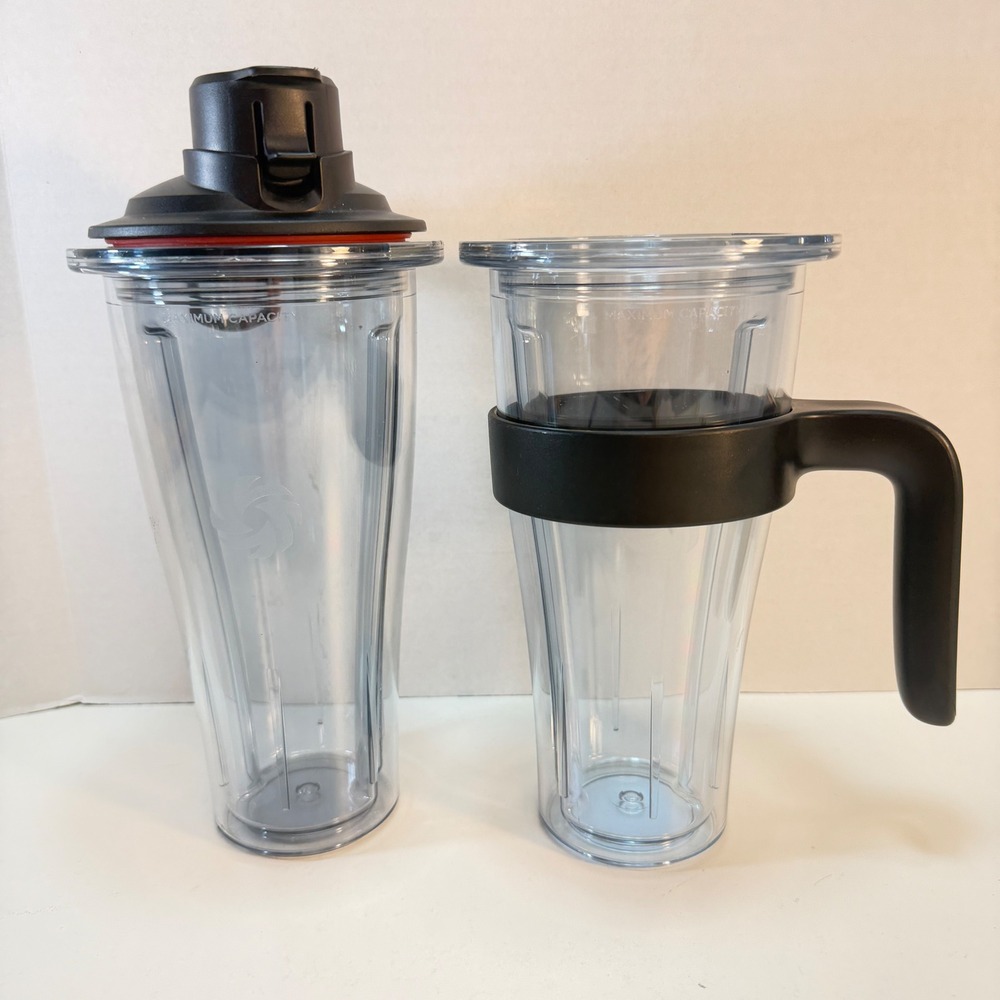 Vitamix Personal Cup Set 20 Oz Clear S-Series Travel Blender Cups Lid Handle OEM